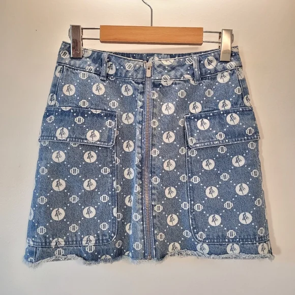 Sailor Moon x Maje - Jimoon Monogram-Print High-Waisted Denim Mini Skirt - 25" - Picture 1 of 7